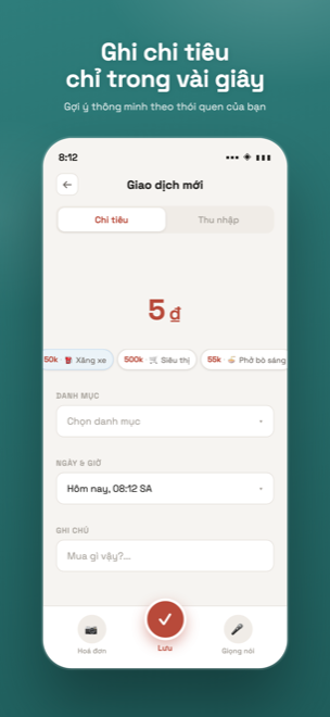 Quick add screen with smart amount and category suggestions